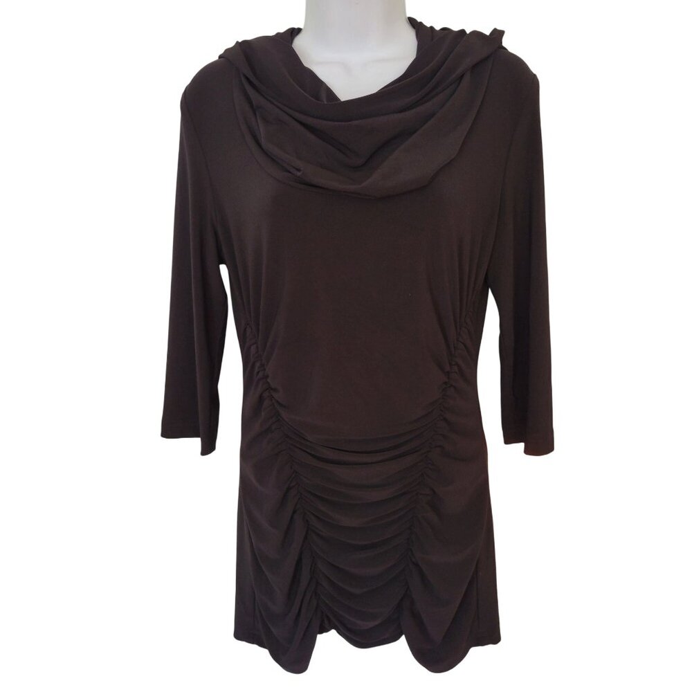 Joseph Ribkoff 8 Black Cowl Neck Shawl Ruched Tunic Top Stretch Bodycon